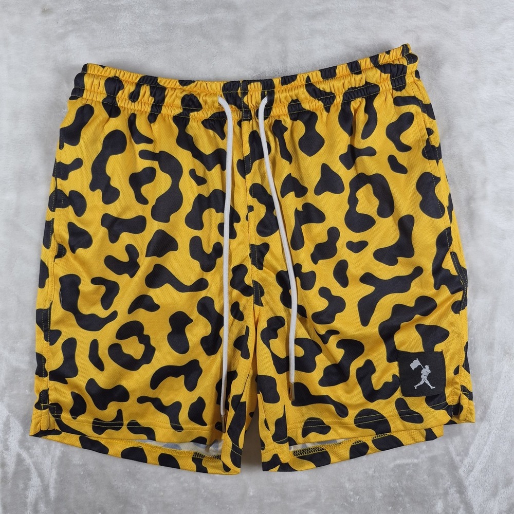 Baseballism Mesh Shorts Men's Small Yellow Black Leopard Casual Comfort NWOT